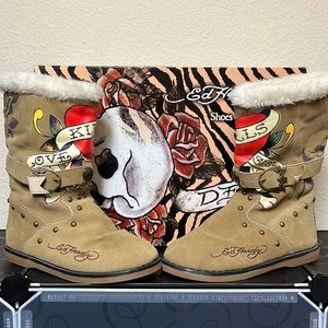 Ed Hardy Women Taupe boots size 7, like new condition.